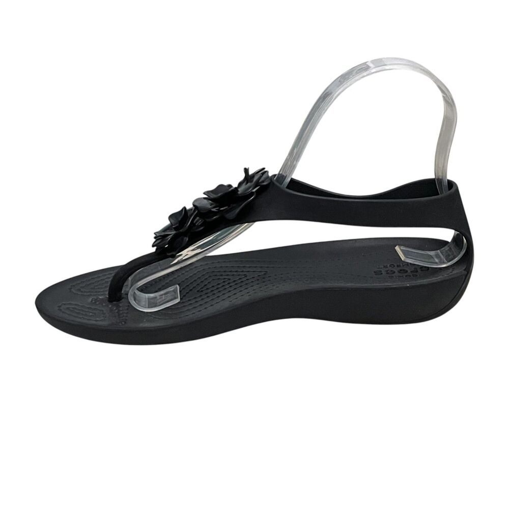 Crocs Serena Embellish Flip Black Floral Thong Sandals Comfort Women's 8 - Picture 6 of 12